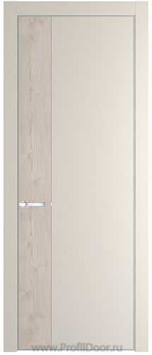 Дверь Profil Doors 24PE цвет Кремовая Магнолия (RAL 120-04) кромка Серебро вставка Каштан Светлый