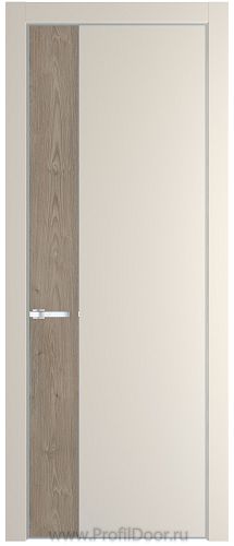 Дверь Profil Doors 24PE цвет Кремовая Магнолия (RAL 120-04) кромка Серебро вставка Каштан Темный