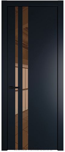 Дверь Profil Doors 20PW цвет Нэви Блу (RAL 7016) стекло Зеркало Bronza молдинг Черный матовый