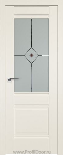 Дверь Profil Doors 2U цвет Магнолия Сатинат стекло Узор Матовое с коричневым фьюзингом(ромб)