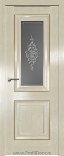 Дверь Profil Doors 28X цвет Эш Вайт стекло Кристалл Графит молдинг Золото