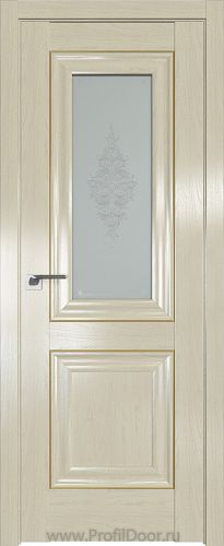 Дверь Profil Doors 28X цвет Эш Вайт стекло Кристалл Матовое молдинг Золото