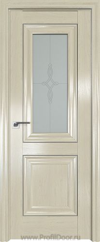 Дверь Profil Doors 28X цвет Эш Вайт стекло Узор Матовое молдинг Серебро
