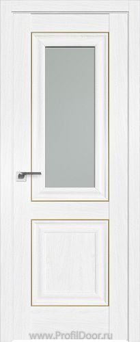Дверь Profil Doors 28X цвет Пекан Белый стекло Матовое молдинг Золото