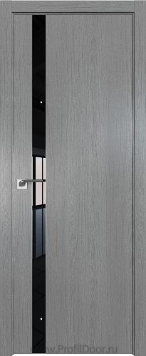 Дверь Profil Doors 106ZN цвет Грувд Серый кромка Матовый Алюминий с 4-х сторон стекло Lacobel Черный лак
