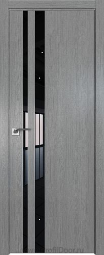 Дверь Profil Doors 116ZN цвет Грувд Серый кромка Матовый Алюминий с 4-х сторон стекло Lacobel Черный лак